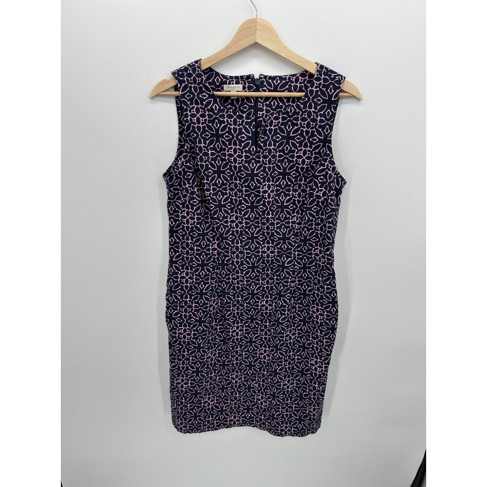 Talbots Factory Womens Navy Blue Pink Shift Dress Sz 12 Pockets Career Office